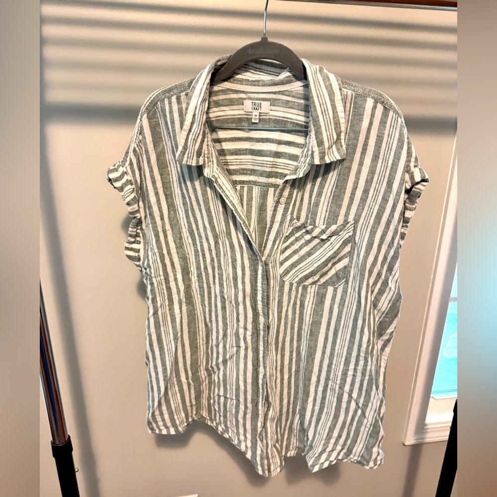 True Craft Green and White Striped Top